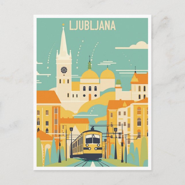 Postal Viaje de cosecha Ljubljana Eslovenia acuarela retr