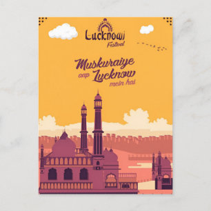 Postal Viaje de cosecha Lucknow India Retro de vacaciones