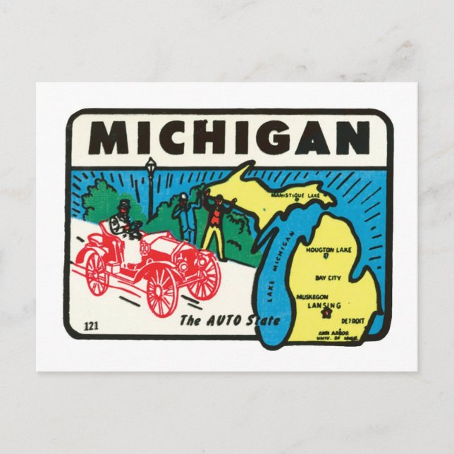 Postal Viaje de cosecha Michigan MI Etiqueta de estado au (Anverso)