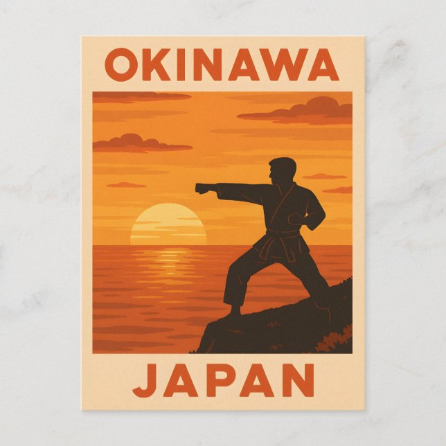 Postal Viaje de cosecha Okinawa Japón Karate Retro Sunset (Anverso)