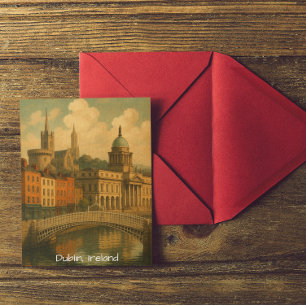 Postal Viaje de Dublín Viaje Retro Arte Ciudad de Irlanda