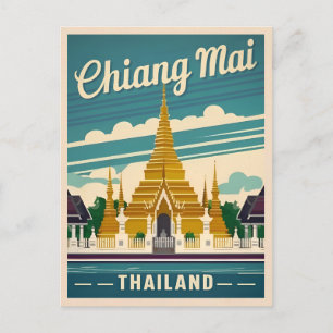 Postal Viaje de época Chiang Mai Tailandia Gráfico retro