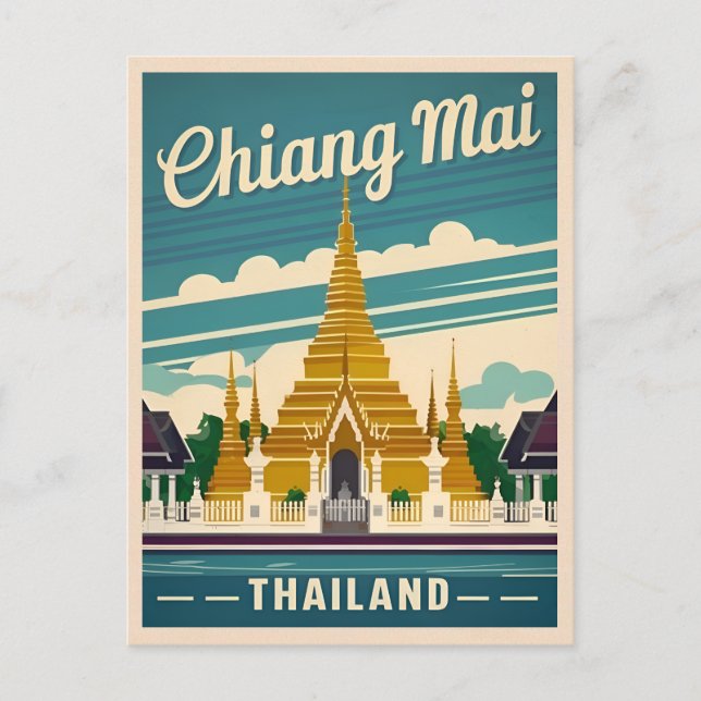 Postal Viaje de época Chiang Mai Tailandia Gráfico retro (Anverso)