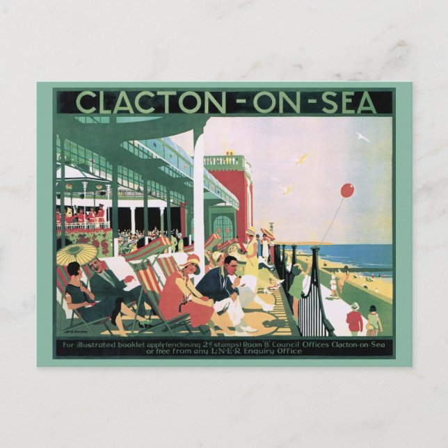 Postal Viaje de época Clacton-On-Sea Essex Poster de Ingl (Anverso)