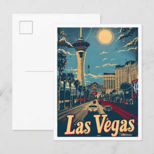 Postal Viaje de época del clásico arte retro de Las Vegas