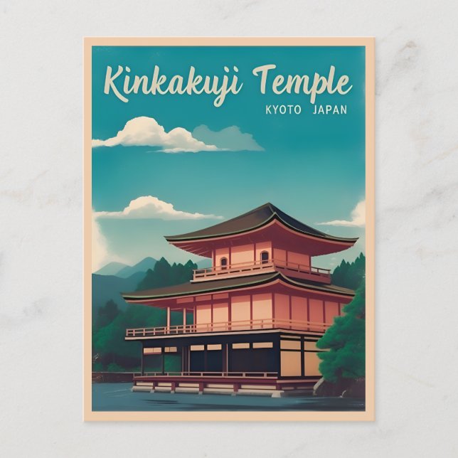 Postal Viaje de época Kioto Templo Dorado Retro Escenario (Anverso)