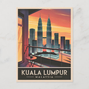 Postal Viaje de época Kuala Lumpur Malasia Sunset Retro