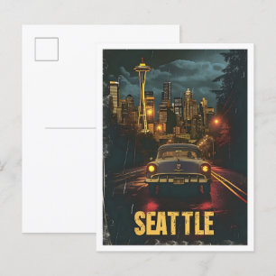 Postal Viaje de época retro clásico de Seattle Washington