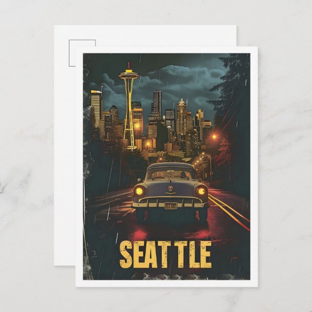 Postal Viaje de época retro clásico de Seattle Washington (Anverso / Reverso)