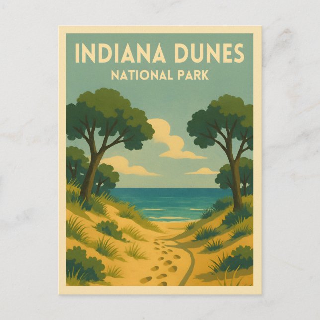 Postal Viaje de época retro Parque nacional Dunas Indiana (Anverso)