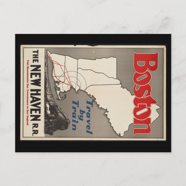 Postal Viaje de época tren ferroviario de Boston New Have (Anverso)