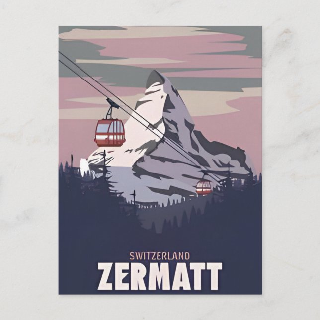 Postal Viaje de época Zermatt esquí Suiza retro (Anverso)
