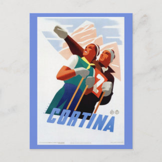 Postal Viaje de esquí italiano con arte deco