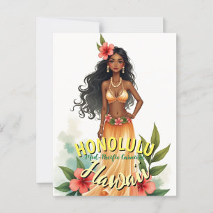 Postal Viaje de estilo vintage en Hawái Honolulu Hula Chi