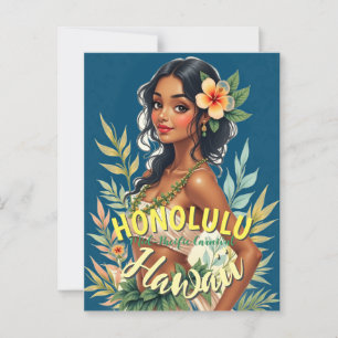 Postal Viaje de estilo vintage en Hawái Honolulu Mid-Paci