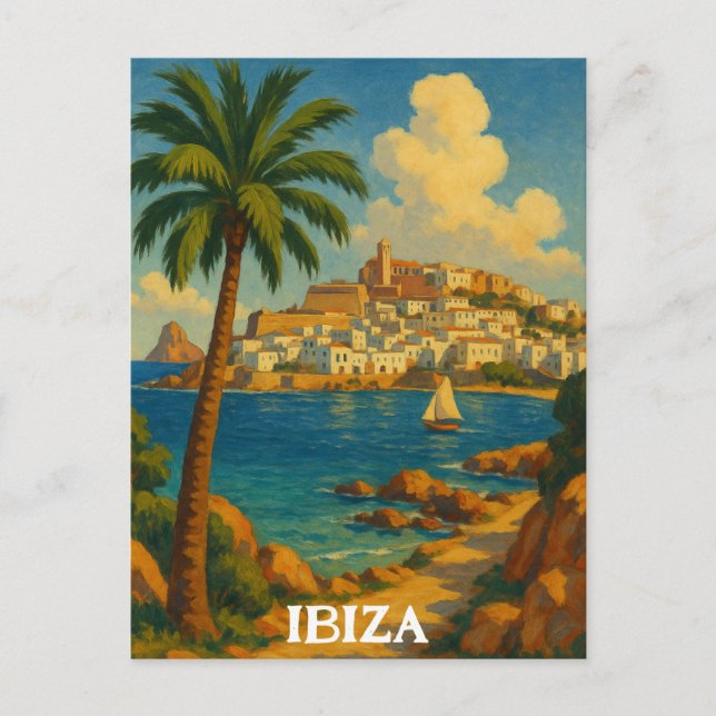 Postal Viaje de Ibiza Viaje Retro Isla Balear (Anverso)