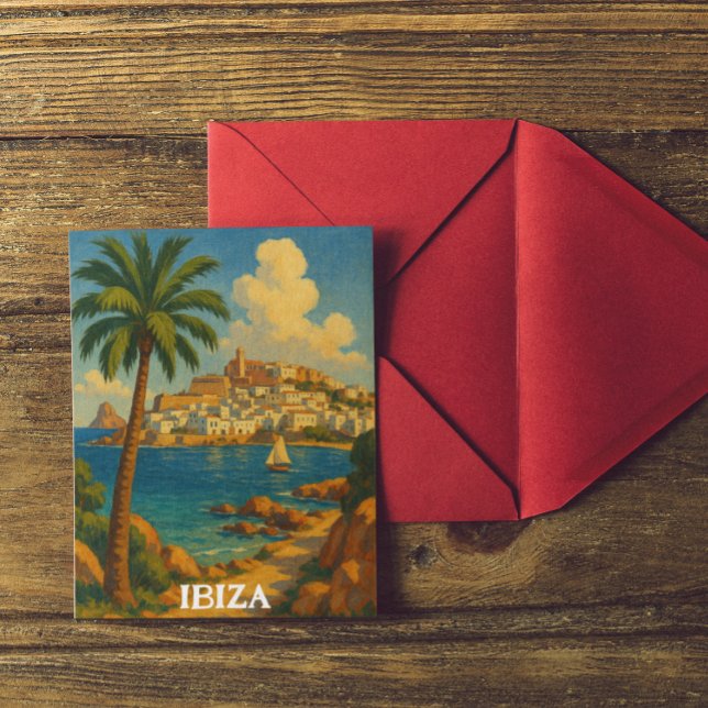 Postal Viaje de Ibiza Viaje Retro Isla Balear (Vintage Ibiza Travel Retro Balearic Island Postcard)