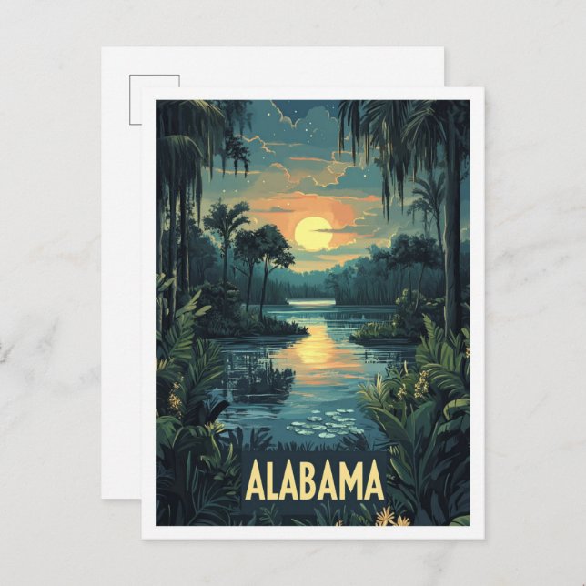 Postal Viaje de Ilustracion de arte de Alabama USA (Anverso / Reverso)