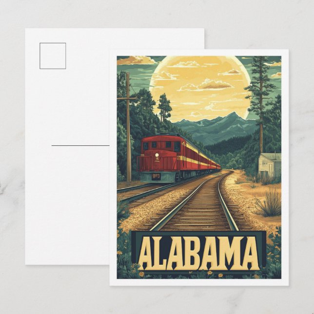Postal Viaje de Ilustracion de arte de Alabama USA (Anverso / Reverso)