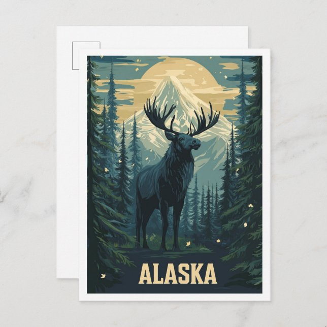 Postal Viaje de Ilustracion de arte de Alaska USA (Anverso / Reverso)