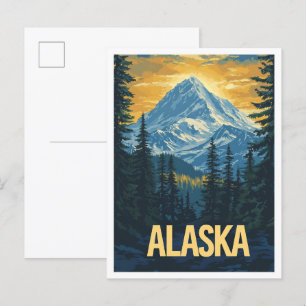 Postal Viaje de Ilustracion de arte de Alaska USA