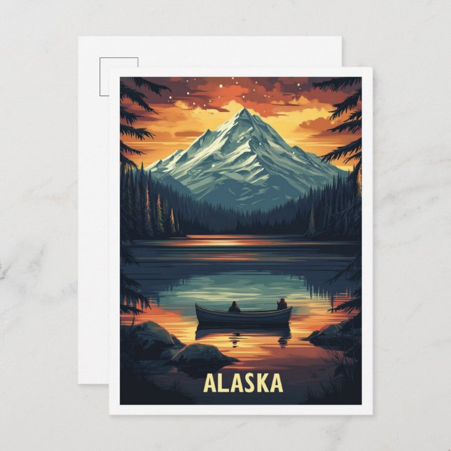 Postal Viaje de Ilustracion de arte de Alaska USA (Anverso / Reverso)