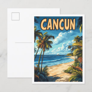 Postal Viaje de Ilustracion de arte de Cancún México