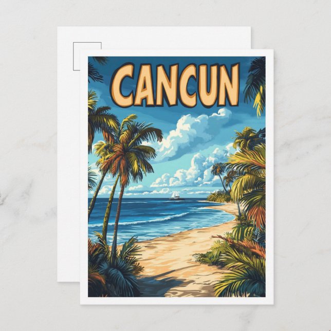 Postal Viaje de Ilustracion de arte de Cancún México (Anverso / Reverso)
