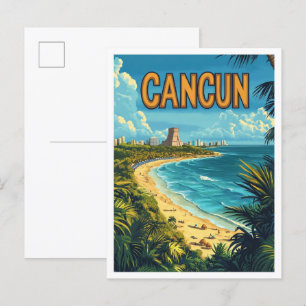 Postal Viaje de Ilustracion de arte de Cancún México