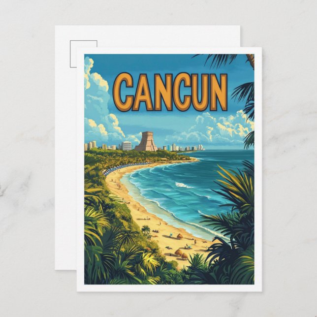 Postal Viaje de Ilustracion de arte de Cancún México (Anverso / Reverso)