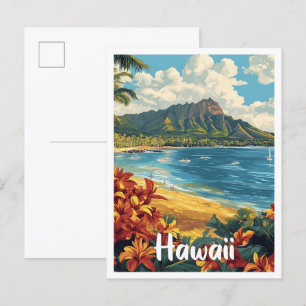 Postal Viaje de Ilustracion de arte de Hawaii USA
