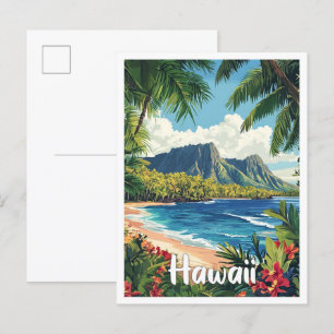 Postal Viaje de Ilustracion de arte de Hawaii USA