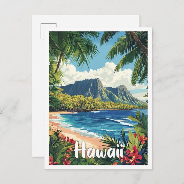 Postal Viaje de Ilustracion de arte de Hawaii USA (Anverso / Reverso)