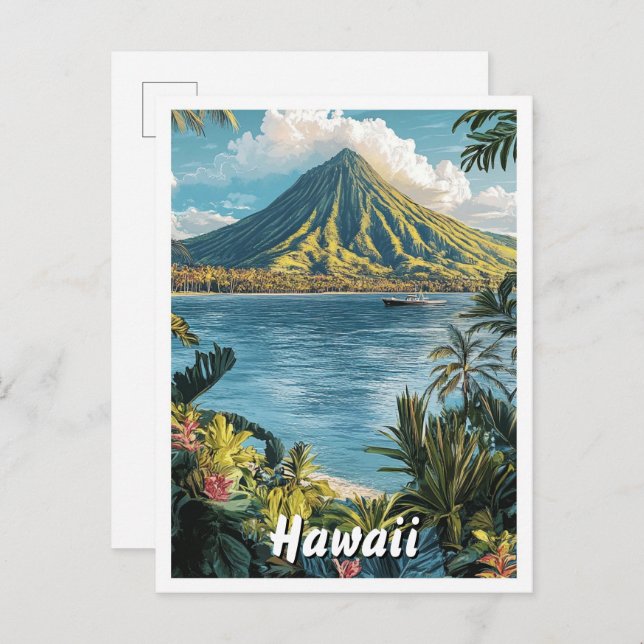 Postal Viaje de Ilustracion de arte de Hawaii USA (Anverso / Reverso)