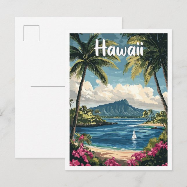 Postal Viaje de Ilustracion de arte de Hawaii USA (Anverso / Reverso)