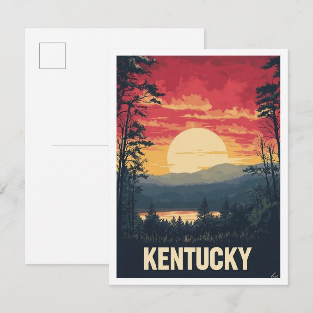 Postal Viaje de Ilustracion de arte de Kentucky USA (Anverso / Reverso)