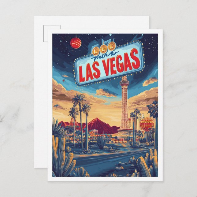 Postal Viaje de Ilustracion de arte de Las Vegas USA (Anverso / Reverso)