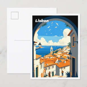 Postal Viaje de Ilustracion de arte de Lisboa Portugal