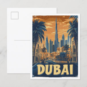 Postal Viaje de Ilustracion de arte de los Emiratos Árabe