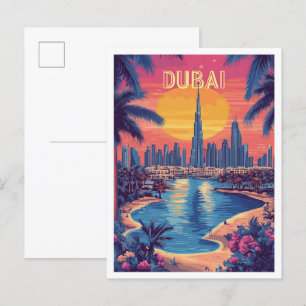 Postal Viaje de Ilustracion de arte de los Emiratos Árabe