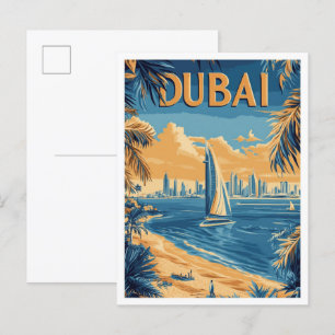 Postal Viaje de Ilustracion de arte de los Emiratos Árabe