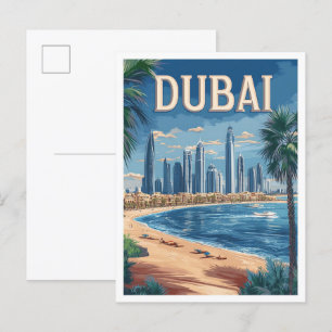 Postal Viaje de Ilustracion de arte de los Emiratos Árabe