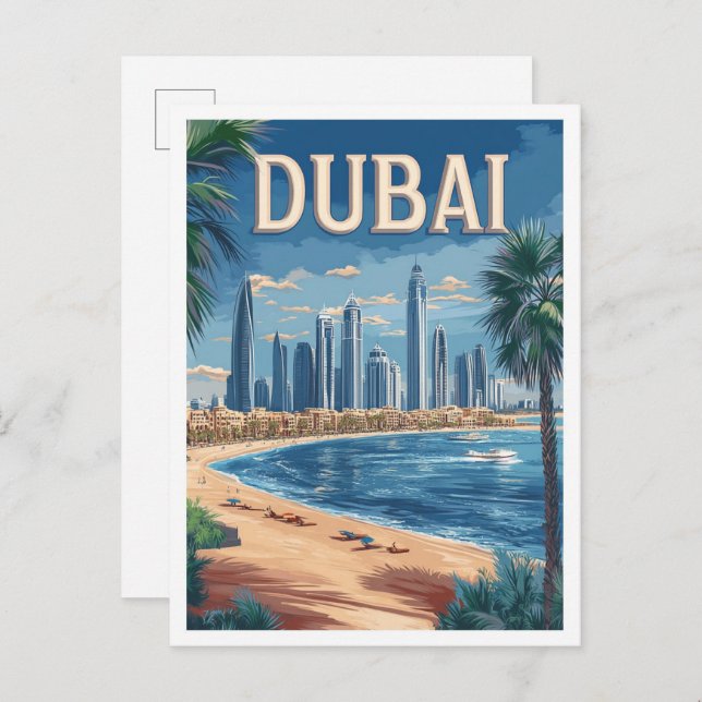 Postal Viaje de Ilustracion de arte de los Emiratos Árabe (Anverso / Reverso)