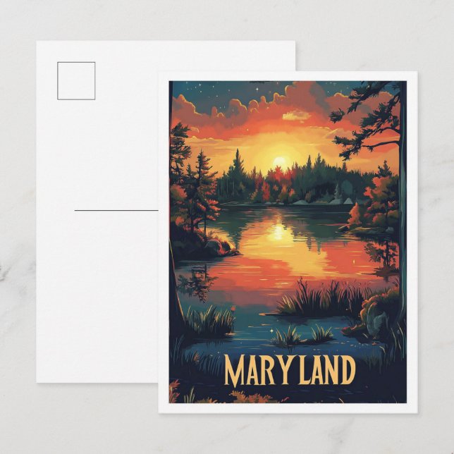 Postal Viaje de Ilustracion de arte de Maryland USA (Anverso / Reverso)