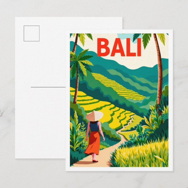 Postal Viaje de Ilustracion de arte indonesio (Anverso / Reverso)