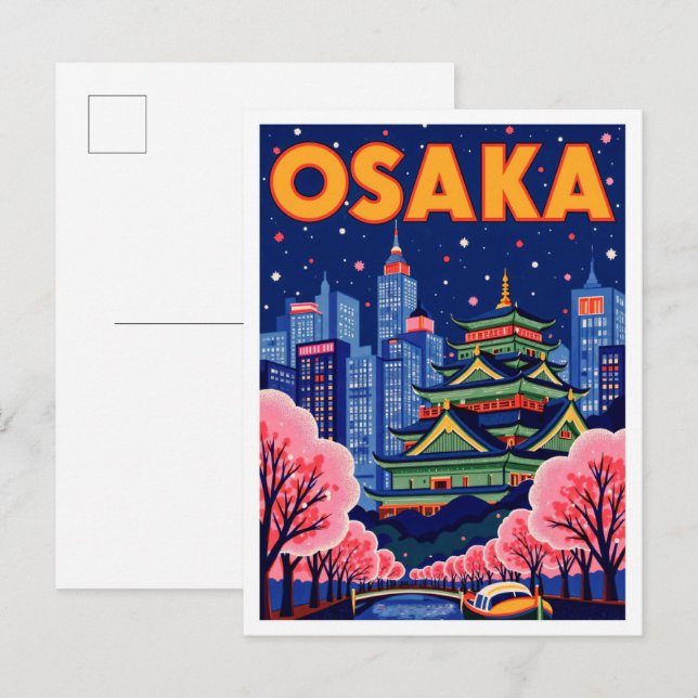 Postal Viaje de Ilustracion de arte japonés Osaka (Anverso / Reverso)