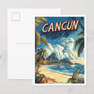 Postal Viaje de Ilustracion de Cancún Beach México