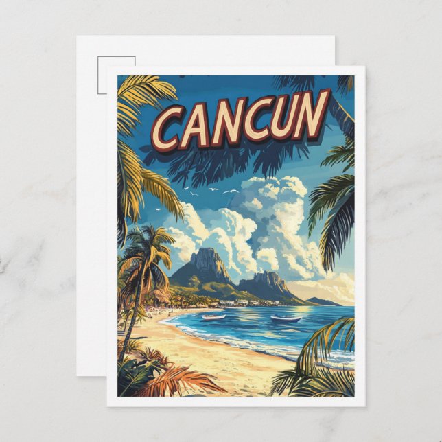 Postal Viaje de Ilustracion de Cancún Beach México (Anverso / Reverso)