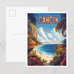 Postal Viaje de Ilustracion de Cancún Beach México