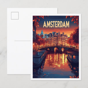 Postal Viaje de Ilustracion de cosecha de Amsterdam Paíse